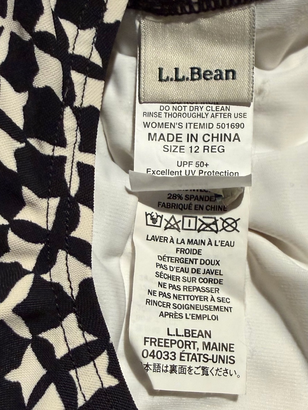 L.L.Bean Black and White Leaf-Print One-Piece Swimsuit - Picture 2 of 6